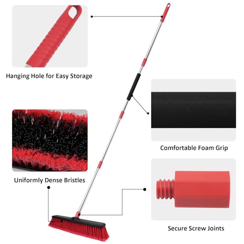 18” Push Broom with 70” Adjustable Handle - Heavy Duty Outdoor Broom for Shop, Garage, Driveway, Patio, Yard & Deck Cleaning