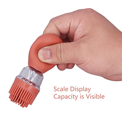 2pcs Oil Container with Silicone Brush Oil Dispenser Bottle for Kitchen Grilling Baking Cooking (Red) - color: Red