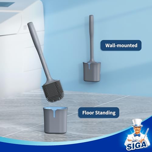 MR.SIGA Wall Mounted Toilet Brush and Holder Set for Bathroom Cleaning, Compact, Gray, 1 Pack - color: Gray