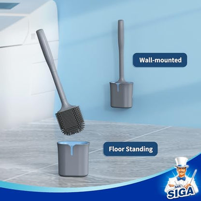 MR.SIGA Wall Mounted Toilet Brush and Holder Set for Bathroom Cleaning, Compact, Gray, 1 Pack - color: Gray