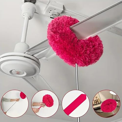 Duster Mop with Extension,Dust Mop Reusable Fan Cleaning Tool for Home, Car, Office, Blades, Windows, Glass Furniture，Rose Red - color: Rose Red