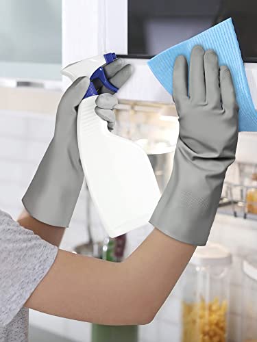 Cleanbear Reusable Dish Washing Rubber Glove Set of 3, Household Cleaning Gloves for Washing - color: Grey, White, size: Medium