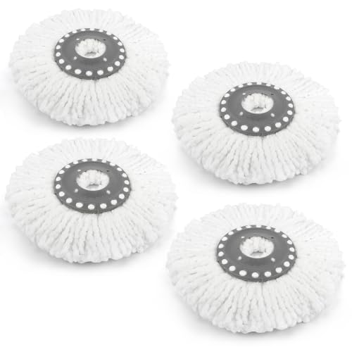 4 Premium Replacement Mop Heads Refills, Compatible for Hurricane Spin Magic Mop Head, fits 6.3‘’ Standard Replacement Round Spin Mop Heads Microfiber, Inner Hole 2.5'' Only - Machine Washable, White - size: 4 Count (Pack of 1)