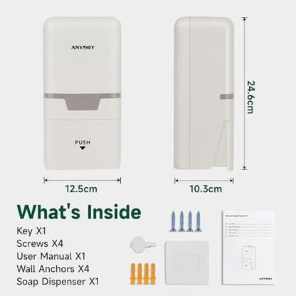 anydry Manual Liquid Soap Dispenser Wall Mount, 27oz (800 ml) Large Capacity for Commercial Bathroom - color: White