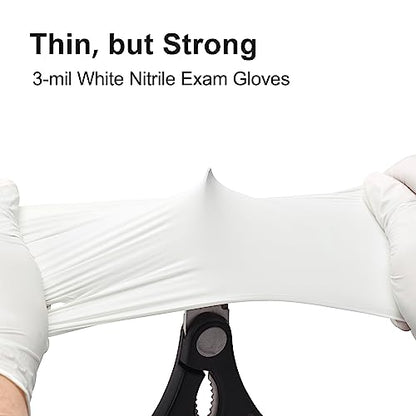 SwiftGrip Disposable Nitrile Exam Gloves, 3-mil, Medium, Box of 100, White Nitrile Gloves Disposable Latex Free for Medical, Cleaning, Cooking & Esthetician, Food-Safe, Powder-Free, Non-Sterile - size: Medium