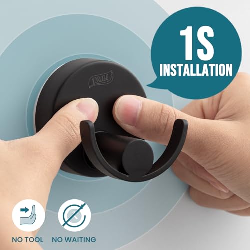TAILI 304 Stainless Steel Bathroom Suction Hooks for Towel, Bathrobe, Loofah, Patented Strong Suction Cup Holder, No Damage Hanging Glass Shower Wall Hook, Double-Hook Sleek Design, 2 Pack, Black - color: Sleek Double-Hook, Black