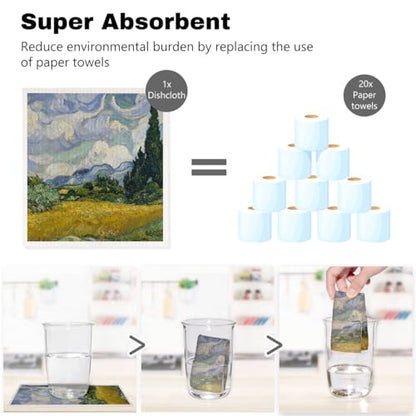 5 Pcs Oil Painting Swedish Dishcloths, Starry Sky & Flower Swedish Dishcloth, Classic Art Dish Cloths for Drying Dishes, Reusable Cleaning Cloths, Housewarming Gifts for Women - color: Lm 03424
