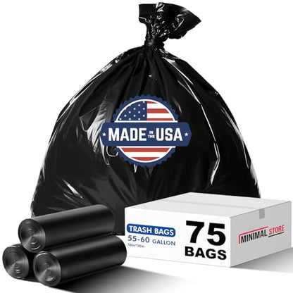 75 Count 55-60 Gallon Trash Bags, Heavy Duty Black Contractor Garbage Bags 38"x58", Large Kitchen Trash Bag for Industrial, Lawn, Leaf, Commercial Use, Tall Kitchen Trash Bags