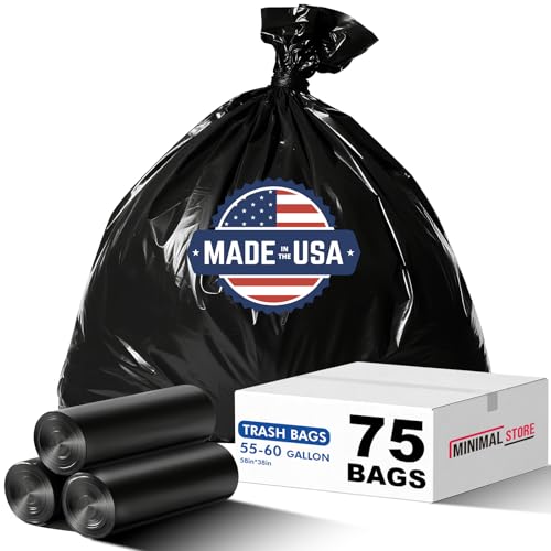 75 Count 55-60 Gallon Trash Bags, Heavy Duty Black Contractor Garbage Bags 38"x58", Large Kitchen Trash Bag for Industrial, Lawn, Leaf, Commercial Use, Tall Kitchen Trash Bags