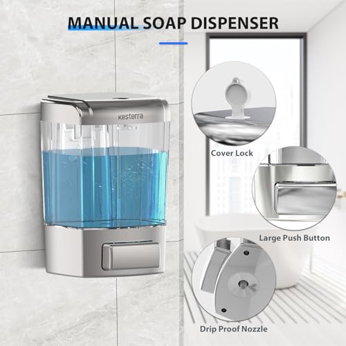 Manual Soap Dispenser, 23.7oz/700ml Wall Mount Soap Dispenser, Large Capacity Kitchen Bathroom Hand Soap Pump, Commercial Refillable Shampoo Shower Gel Lotion Dispenser, Chrome B - color: Chrome 700ml