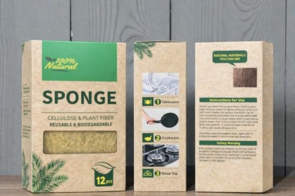 12 Pack Natural Coconut Fiber Dish Sponges, Non Scratch Kitchen Scrub Sponges, Cellulose Cleaning Sponge for Dishes, Pots & Pans, Reusable Organic Kitchen Sponges