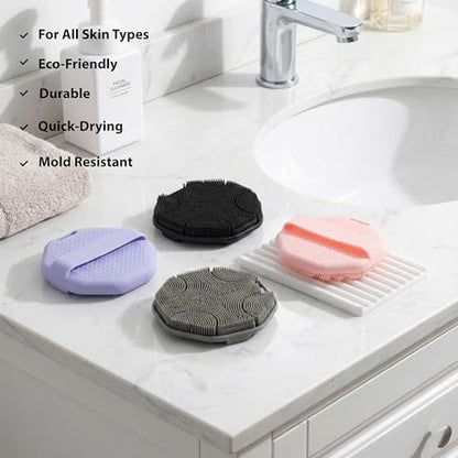 MtBoi 2 Pack Silicone Exfoliating Body Scrubber with Handle, Soft Silicone Loofah for Sensitive Skin, Body Brush & Shower Head Massager with Hanging Loop, Easy to Clean, Rich Lather (Gray&Pink) - color: Gray&pink