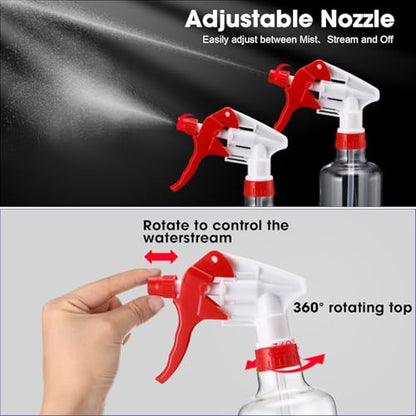 Eccliy 12 Pcs 16 Oz Plastic Spray Bottle, Adjustable Empty Reusable Sprayer for Cleaning, Planting, Water, Bathroom and Kitchen, BBQ, Commercial and Residential (Clear,Red) - color: Red, size: Clear