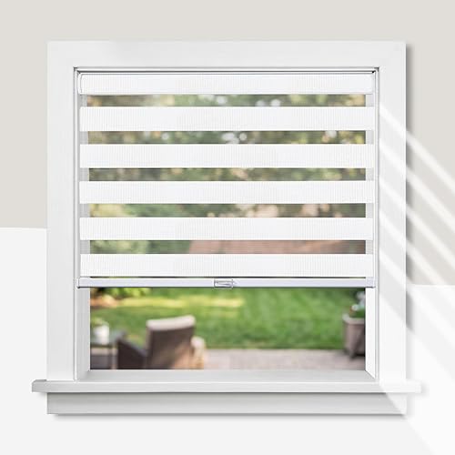 CHICOLOGY Zebra Blinds Cordless Window Shades, Dual Layer Light Filtering Roller Shades for Windows, Sheer Privacy Striped Fabric, Easy Install, 22" W x 72" H, Basic Arctic - color: Basic Arctic, size: 22"W x 72"H