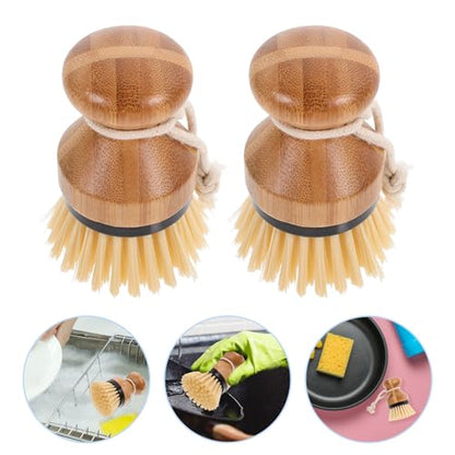 2pcs Black Palm Scrub Brush for Kitchen Dishes and Pots, Round Dish Cleaning Brush with Stiff Bristles for Sink and Vegetable Scrubbing