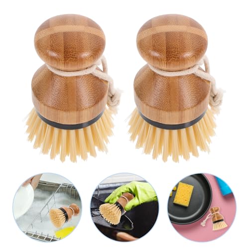 OUNONA 2pcs Handle Kitchen Scrub Brush Dish Scrubber Set with Stiff Bristles for Pot and Sink Cleaning Black Palm Scrubber Brush for Household Dish Washing