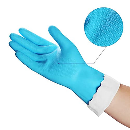 HSL Household Cleaning Gloves - Reusable Kitchen Dishwashing Gloves with Latex Free, Cotton lining, Waterproof, Non-Slip (Large, 3 Pairs) - color: Blue+white+pink, size: Large (Pack of 3)