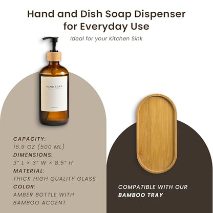 MaisoNovo Glass Hand Soap Dispenser | Dish Soap Dispenser for Kitchen | 16.9oz Amber Bottles with Black Bamboo Pump | Bathroom Lotion Dispenser - color: Single Amber Bottle/Black Bamboo Pump