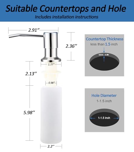Sink Soap Dispenser Pump with 2 Sponge Holders, Curovtrp Soap Dispenser for Kitchen Sink Stainless Steel Pump Head (Plastic Built in) Refill from The Top, 12OZ Soap Bottle, Chrome - color: Chrome, size: Bottle