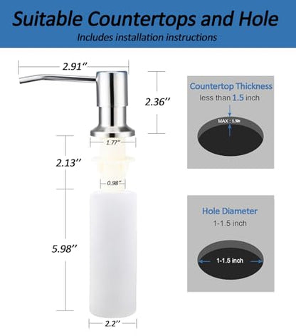 Sink Soap Dispenser Pump with 2 Sponge Holders, Curovtrp Soap Dispenser for Kitchen Sink Stainless Steel Pump Head (Plastic Built in) Refill from The Top, 12OZ Soap Bottle, Chrome - color: Chrome, size: Bottle