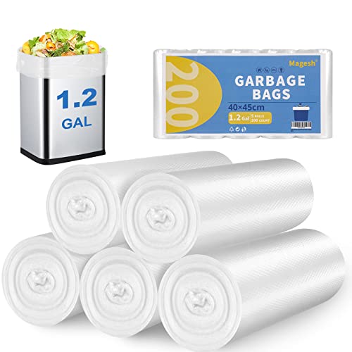 Small Trash Bags, Magesh 1.2 Gallon Trash Bags/Garbage Bags, Strong Wastebasket Liners for Bathroom Bedroom Office Trash Can, 200 Counts - style: 1.2 Gallon 200 Transparent