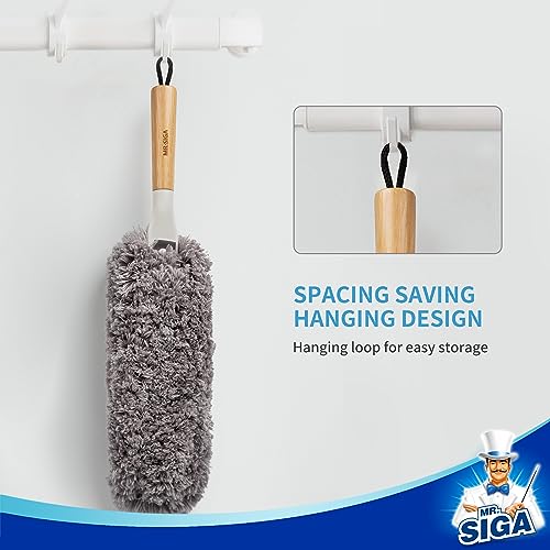 MR.SIGA Lint Free Microfiber Duster, Washable and Reusable Duster with Bamboo Handle and Replaceable Head, Duster for Household Cleaning