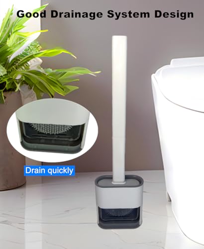 Toilet Brush with Holder Silicone Toilet Brush and Cleaning Brush for Household Bathroom Toliet Brush Set (White) - color: White