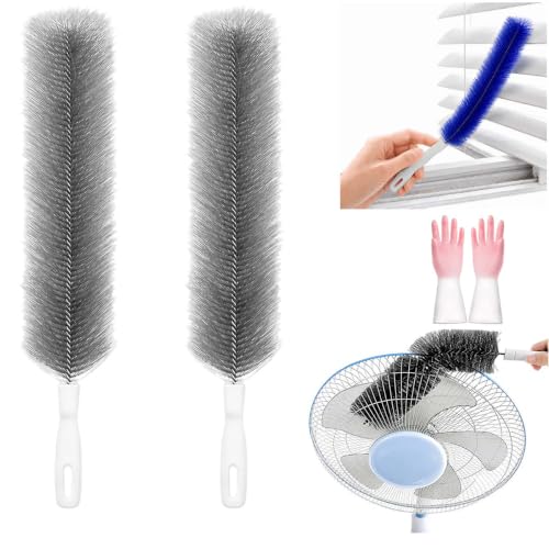 Bendable Microfiber Duster, Reusable Flexible Dust Remover Brush with Soft Fluffy Head, Washable Cleaning Tool for Fans, Blinds, Vents, Window Tracks, Furniture, and Car Interior (2, Gray) - color: Gray