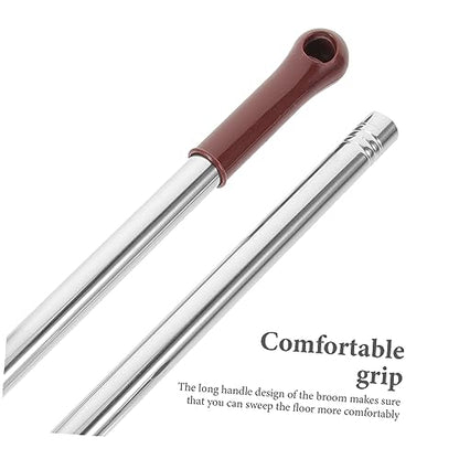 SECFOU Stainless Steel Handle Long Handle Broom Soft Bristle Office Broom Sweeper Dust Remover