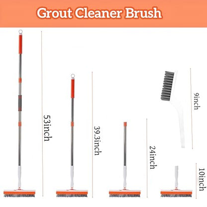 Grout Cleaning Brush with Adjustable Long Handle, V-Shaped Grout Scrub Brush for Tile Floors, 2 in 1 Stiff Bristle Scrub Brush for Crevice, Tile Line, Shower, Kitchen, Bathroom