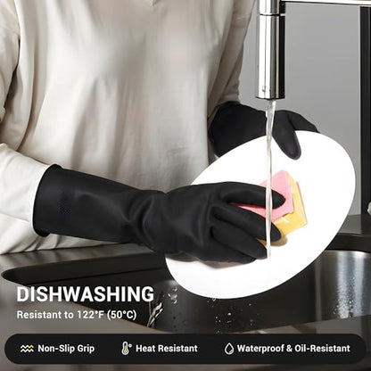 ThxToms 3 Pairs Dishwashing Gloves, Reusable Latex Cleaning Gloves for Housework Kitchen Bathroom, Durable Flexible & Anti-slip, Smooth Lining, Easy On & Off, Extra Large, Black - size: X-Large (3 Pair)