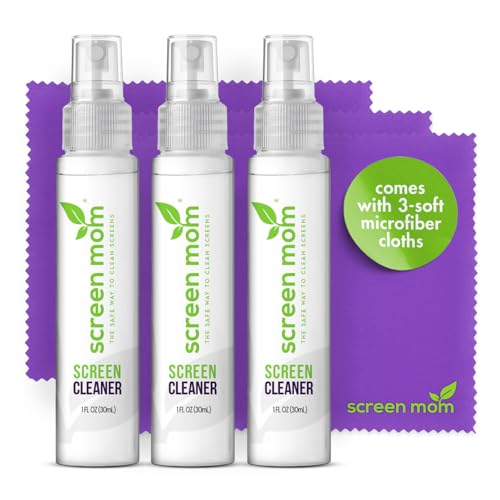 Screen Cleaner Spray and Microfiber Cloths 3-Pack (3x1oz) by Screen Mom-Screen Cleaner Spray and Wipe for TV, Computer, Phone, iPad, Car Screen Cleaning Kit Electronic Cleaner Spray - size: 1oz Pack of 3