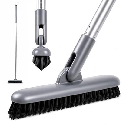 DSV Standard Grout Scrub Brush with Long Handle, 50'' Tile Grout Scrubber, V-Shape Crevice Cleaning Brush for Hard to Reach Areas, 180° Rotation Grout Cleaner for Tile Floors, Baseboards and Corners