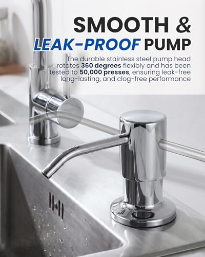 Built in Kitchen Sink Soap Dispenser: Stainless Steel Pump Head with 17 Ounce Large Soap Bottle, Easy Top Refill Design – No Bending Down for Countertop, Chrome - color: Chrome
