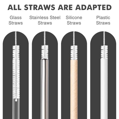 Straw Cleaner Brush, Reusable Metal Handles Straw Cleaning Brush Extra Long for Mug 40, 30, 20 oz, 10mm 15mm Wide for Sippy Cup, Water Bottle and Tubes Pipe