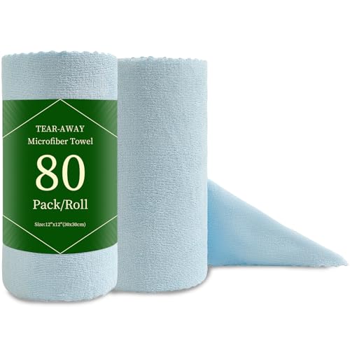 Jessy Home 80 Pack Microfiber Cleaning Cloth Roll Reusable Paper Towels 12"x12" Tear Away Cloth, Microfiber Towels for Cars, Wash Cloths, Lint Free Rags for House, Kitchen,Window,Cleaning Supplies - color: Blue