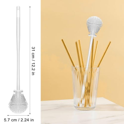 360° Silicone Bottle Brush, Soft Bristle Cup Cleaner Brush Long Handle Flexible Water Bottle Cleaning Brush for Lid Teapots Bowls Containers Narrow Area (White)