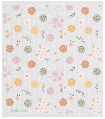Pickleball Swedish Dishcloth, Reusable Paper Towel, Super Absorbent Cellulose Sponge, Pickleball Pattern, Washable Kitchen Cleaning Cloth (2, Floral Pickleball Paddle) - color: Floral Pickleball Paddle