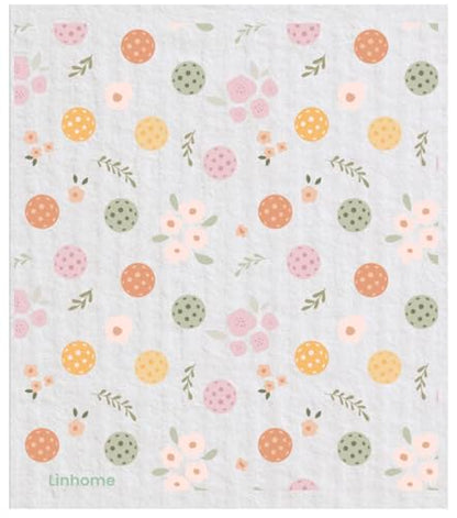 Pickleball Swedish Dishcloth, Reusable Paper Towel, Super Absorbent Cellulose Sponge, Pickleball Pattern, Washable Kitchen Cleaning Cloth (2, Floral Pickleball Paddle) - color: Floral Pickleball Paddle