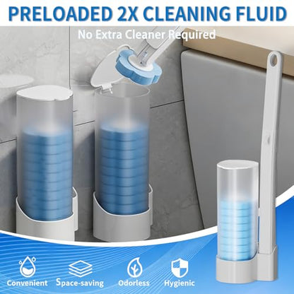 Disposable Toilet Brush with 24 Refills | Touch-Free Cleaning Wand, Built-in Detergent, Wall Mount Holder, For Toilet Bowl Sink Bathtub