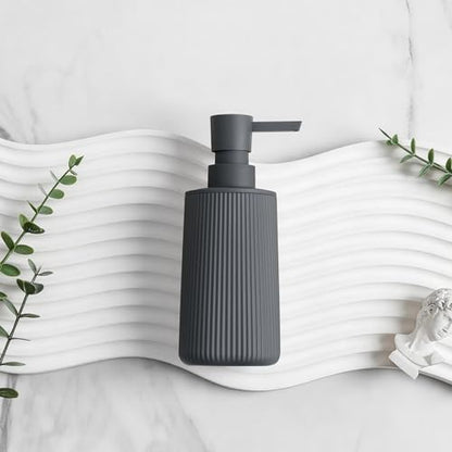 Small Soap Dispenser for Bathroom and Kitchen, Modern Farmhouse Striped Style Plastic Hand Soap Dish Soap Dispenser with Pump Matte Dark Gray - color: Charcoal Gray