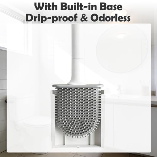 Silicone Toilet Brush Set, Wall Mounted Holder, Anti-Drip Design, Non-Slip Handle, Flexible Bristles for Easy Cleaning, Suitable for Various Usage Scenario (White) - color: White
