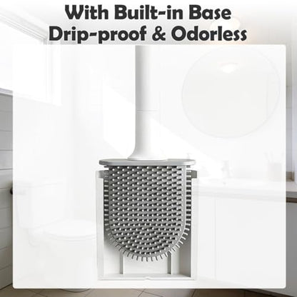 Silicone Toilet Brush Set, Wall Mounted Holder, Anti-Drip Design, Non-Slip Handle, Flexible Bristles for Easy Cleaning, Suitable for Various Usage Scenario (White) - color: White