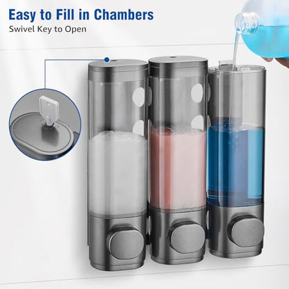 Shampoo and Conditioner Dispenser 3 Chamber No Drill,Shower Soap Pump Dispenser Wall Mounted,Body Wash Dispenser,Shower Gel Shampoo Holder for Bathroom Accessories, (Gun 3) - color: Gun 3