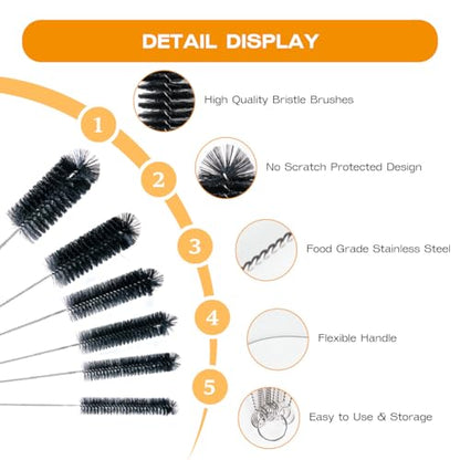 Brush Family Straw Cleaner Brush Set,6 Piece 12" Long Pipe Tube Bottle Brushes for Cleaning Narrow Neck Bottles,Coffee Maker,Glass Cups - size: 12 inch large diameters set (6pcs)