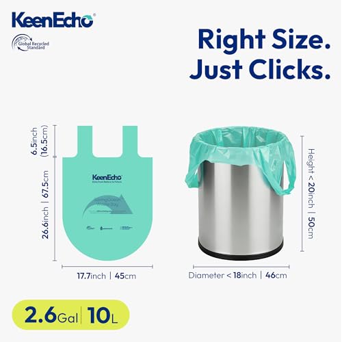 2.6 Gallon 200 Counts Small Green Trash Bags with Handle, Ocean Fishing Nets Upcycling, Sage & Sea Salt Scented, Plastic Garbage Bags, Waste Bag for Kitchen, Bathroom, Office and Pets - color: 2.6 Gal, size: 1 Dispenser Box(4 Rolls)