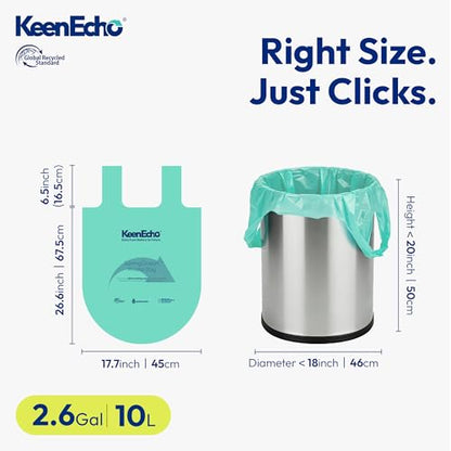 2.6 Gallon 200 Counts Small Green Trash Bags with Handle, Ocean Fishing Nets Upcycling, Sage & Sea Salt Scented, Plastic Garbage Bags, Waste Bag for Kitchen, Bathroom, Office and Pets - color: 2.6 Gal, size: 1 Dispenser Box(4 Rolls)
