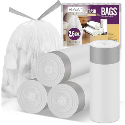 2.6 Gallon Trash Bag Unscented - 120 Counts Small Garbage Bags Drawstring Bulk Heavy Duty Leak Proof Plastic Trash Can Liners for Kitchen, Office, Room Essentials Heihaily (Clear White, 4 Rolls) - style: 2.6Gal white 120 Counts