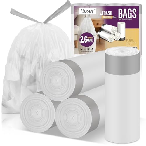 2.6 Gallon Trash Bag Unscented - 120 Counts Small Garbage Bags Drawstring Bulk Heavy Duty Leak Proof Plastic Trash Can Liners for Kitchen, Office, Room Essentials Heihaily (Clear White, 4 Rolls) - style: 2.6Gal white 120 Counts