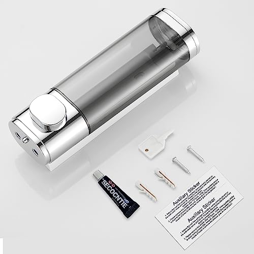 Pollock Shampoo and Conditioner Dispenser Wall Mounted, Shower Soap Dispenser 2 Chamber No Drill, Shampoo Dispenser for Shower, Body Wash Dispenser for Bathroom, Large Capacity, (Silver DG1 Chamber) - color: Silver Dg1 Chamber